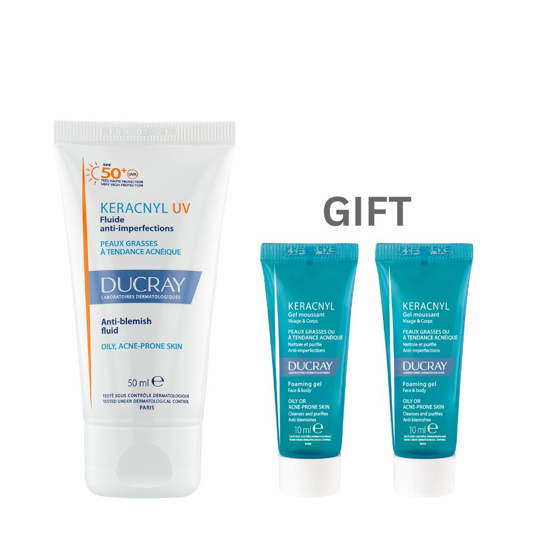 Ducray Keracnyl UV Anti-Blemish Fluid SPF 50+ 50ml + Get 2 Free Keracnyl Foaming Gel 10ml-1