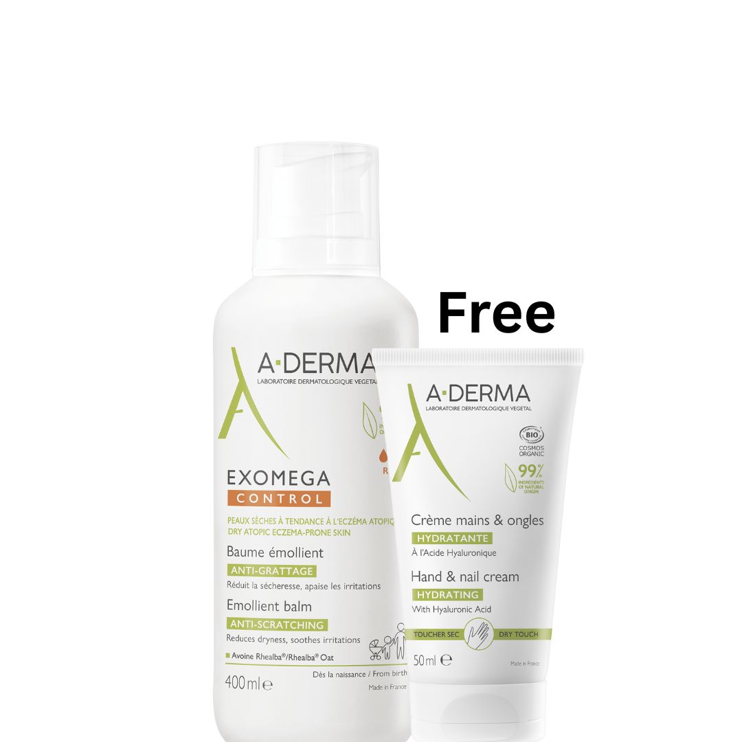 Aderma Exomega Control Emollient Balm 400 ml + Free Hand & Nail Cream 50 ml – Anti-Itch Eczema Care-1