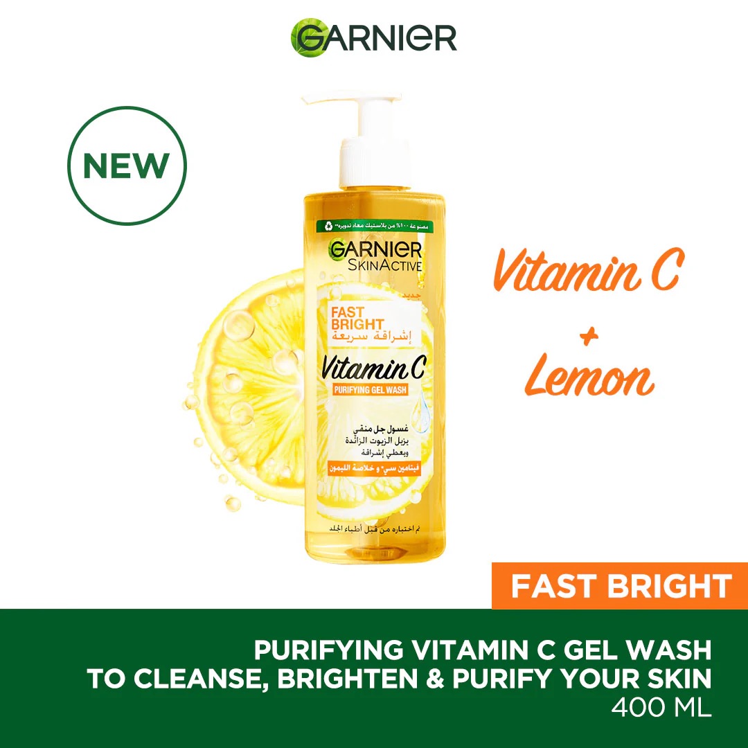 Garnier Skinactive Fast Bright Vitamin C Gel Wash for Dull Skin- Purifying Face Gel Wash 400ml-4