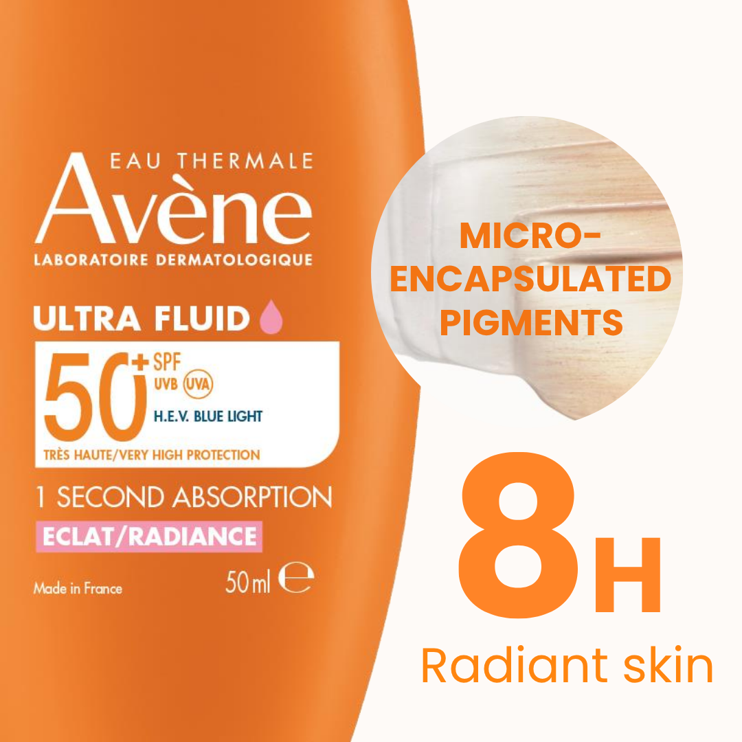 Avene Ultra Fluid Eclat Radiance SPF50+ Sunscreen 50ml | Ultra-Light Hydrating Tinted Sunscreen