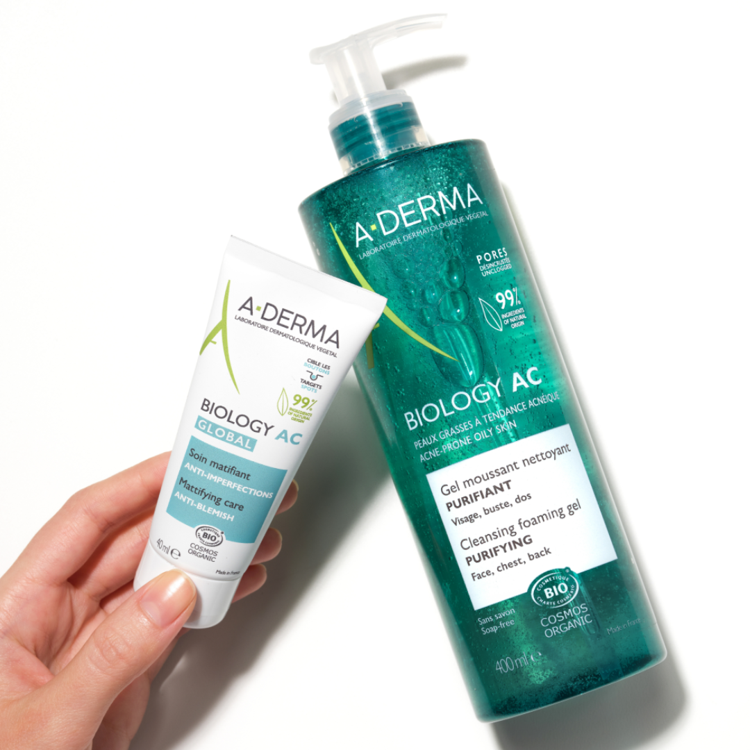 Aderma Biology AC Mattifying anti-blemish global treatment and get a FREE 200ml Biology AC Purifying foaming gel