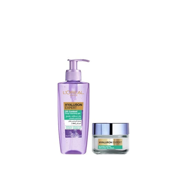 L'Oréal Hyaluron Expert 2X The Action Set (Oil Control Cleanser 200ml + Shine Control Replumping Gel-Cream 50ml)-1