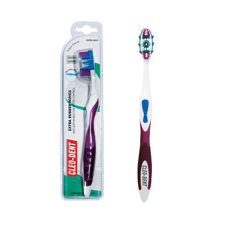 Cleo-Dent Extra Rubber Wings Toothbrush Maxi Clean Hard – Deep Cleaning with Grip Enhancers-4