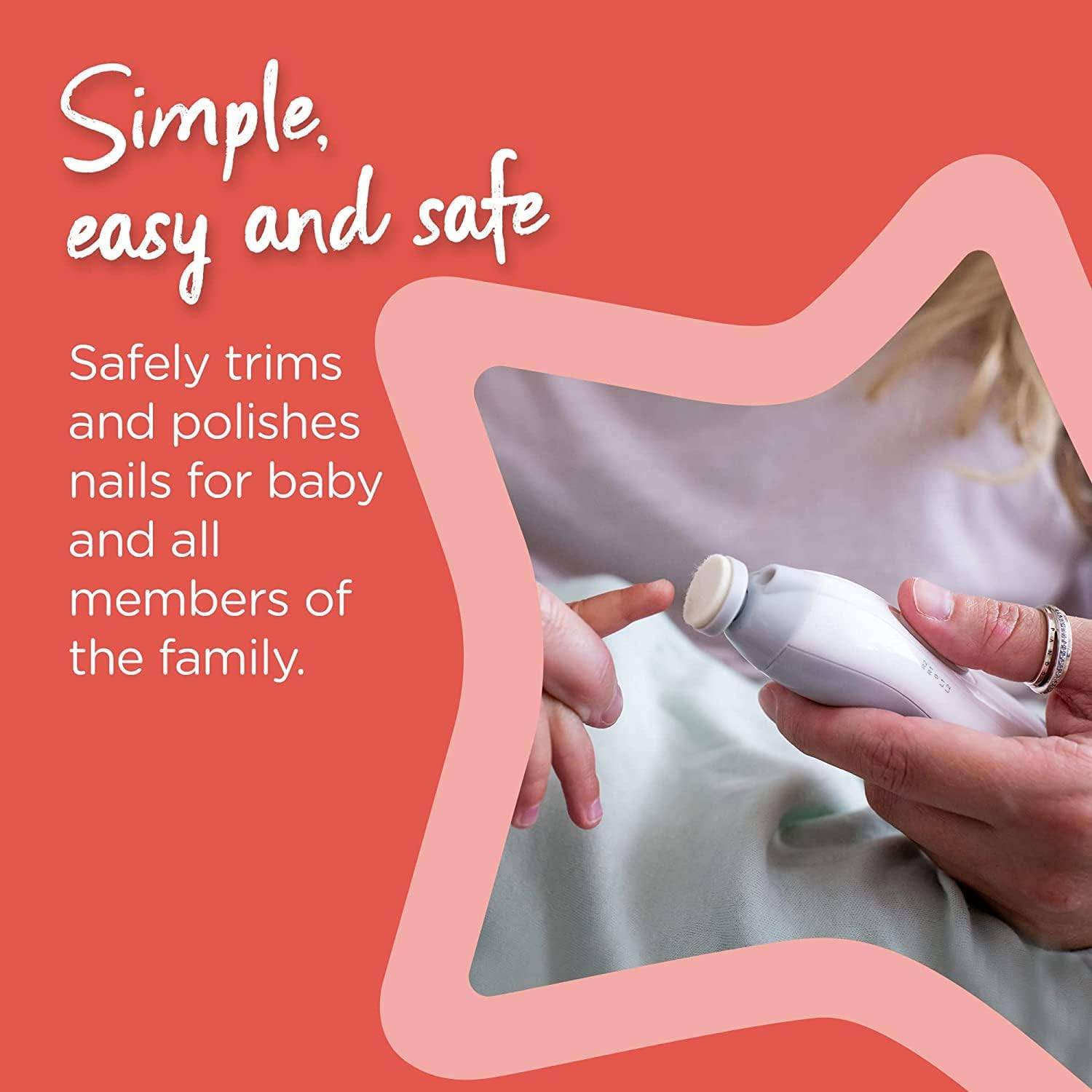 Tommee Tippee Electric Baby Nail File Trimmer – Battery-Powered Infant Nail Clipper with LED Light and Six Filing Heads for Baby and Adult Use-3