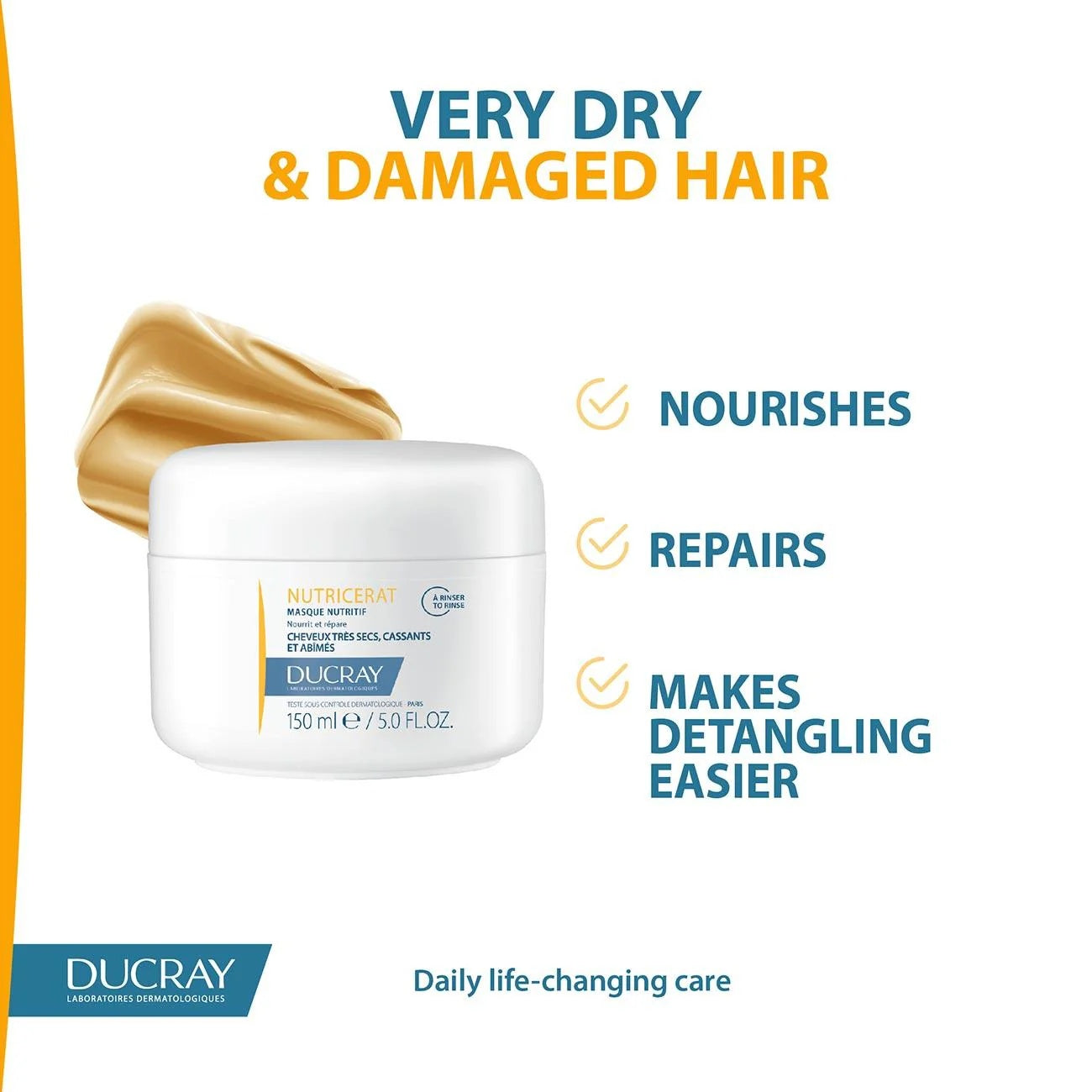 Ducray Nutricerat Nutrition Mask for Dry and Damaged Hair with Intense Nourishing Formula, 150ml-2