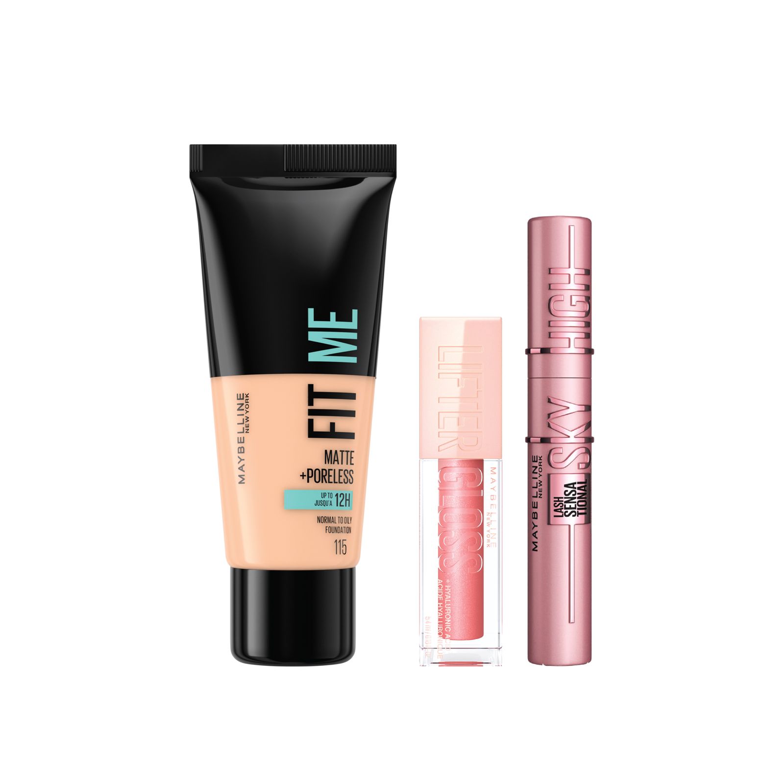 Maybelline Fit Me Matte Foundation + Lifter Gloss + Sky High Mascara Set – 15% OFF-1
