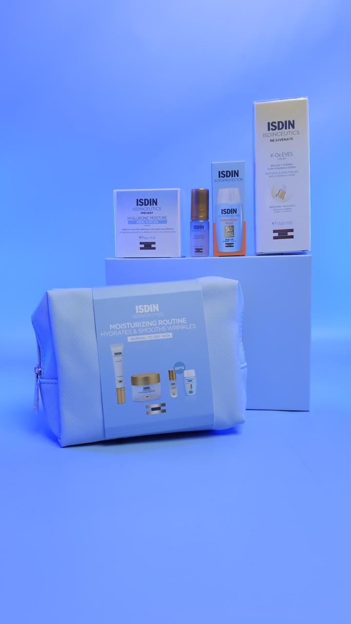 ISDIN Blue Routine Set Hyaluronic Moisture Normal + K-Ox Eyes + FREE Minis And Pouch-4