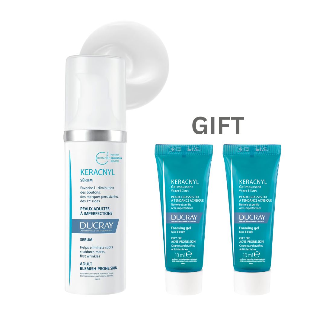 Ducray Keracnyl Serum for Adult Blemish-Prone Skin 30ml + Get 2 Free Keracnyl Foaming Gel 10ml-1