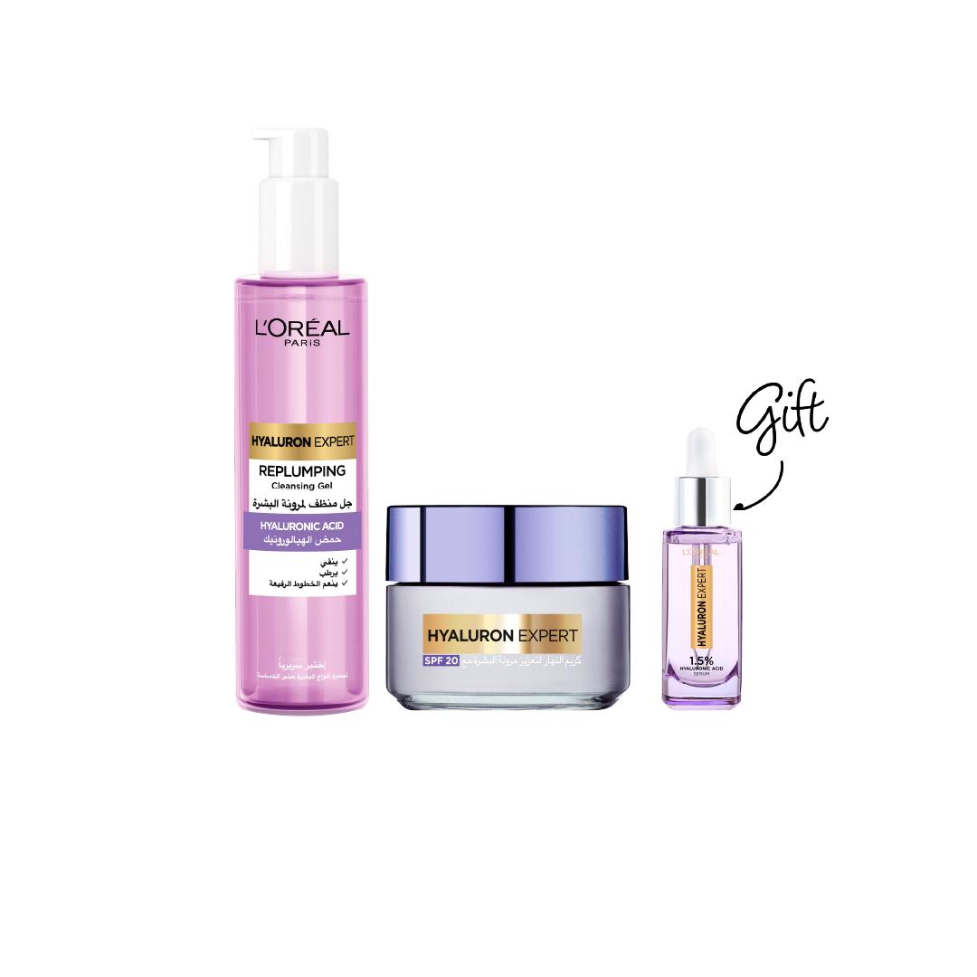 L'Oreal Hyaluron Expert Replumping Cleansing Gel Wash 150ml + Hyaluron Expert Day Cream 50ml + Free Gift Hyaluron Expert Serum 15ml-1