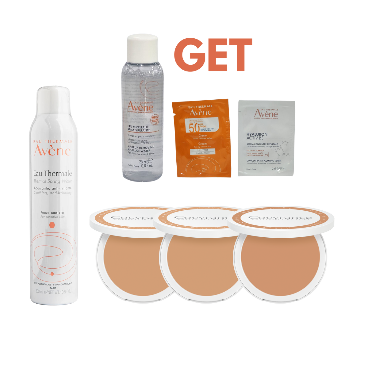 Avene Eau Thermale Spray 300ml  with Couvrance Powder Bundle Free Micellar Water, Activ B3-1