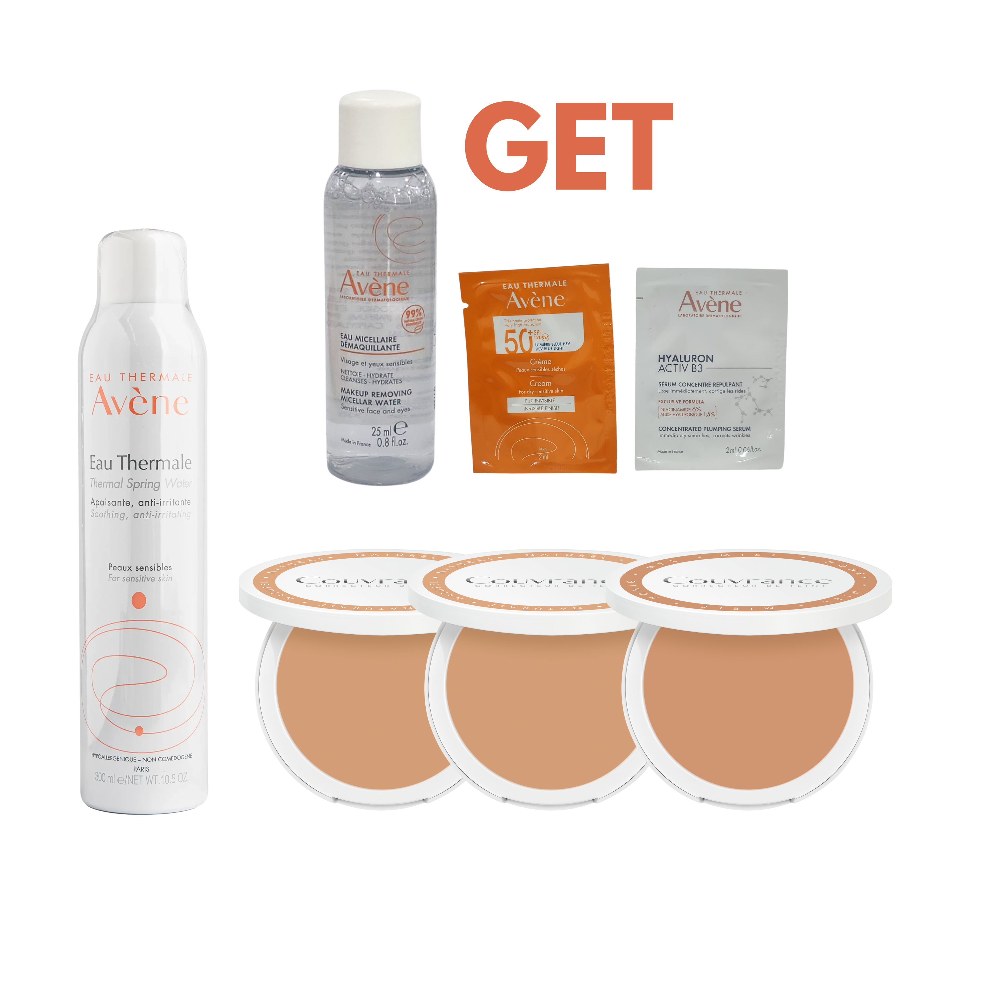 Avene Eau Thermale Spray 300ml  with Couvrance Powder Bundle Free Micellar Water, Activ B3-1