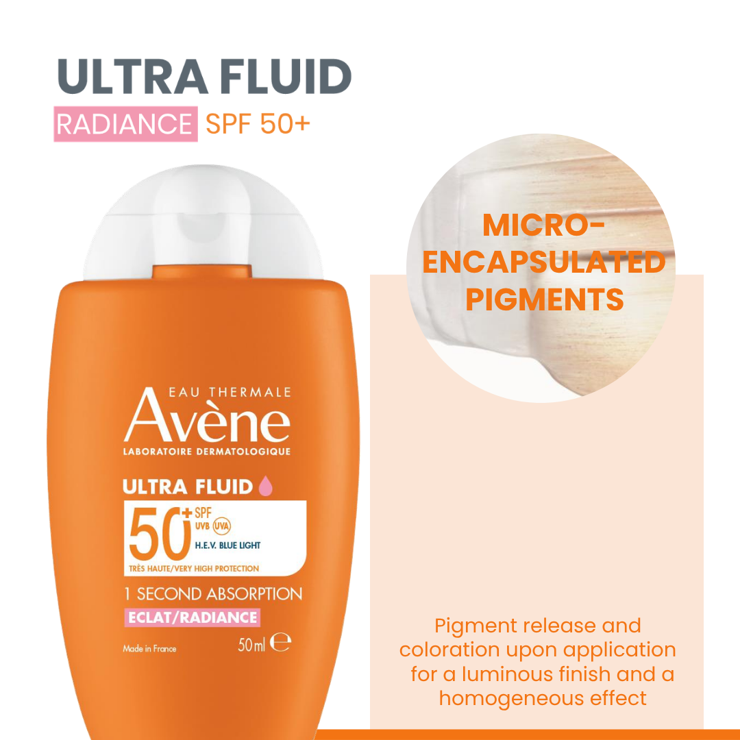 Avene Ultra Fluid Eclat Radiance SPF50+ Sunscreen 50ml | Ultra-Light Hydrating Tinted Sunscreen