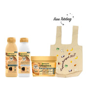 Garnier Ultra Doux Cocoa Butter Hair Food Curl Restoring Shampoo, Conditioner, and Mask Set with Free Totebag-1