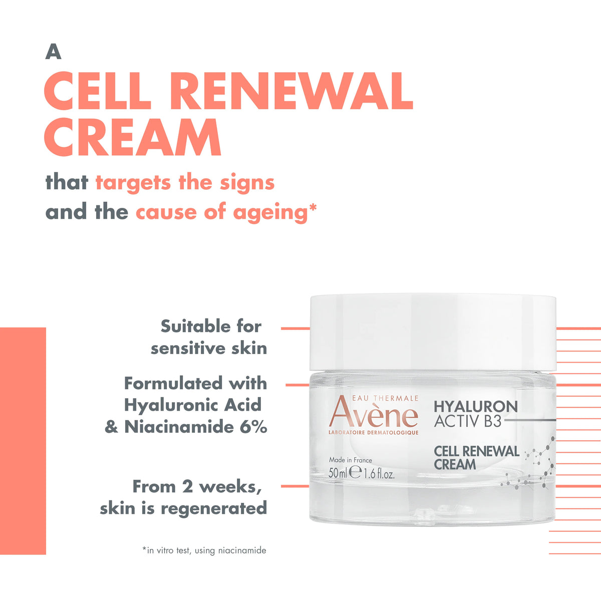 Avene Hyaluron Activ B3 Cell Renewal Cream 50ML - Revitalizing Anti-Aging Cream-3