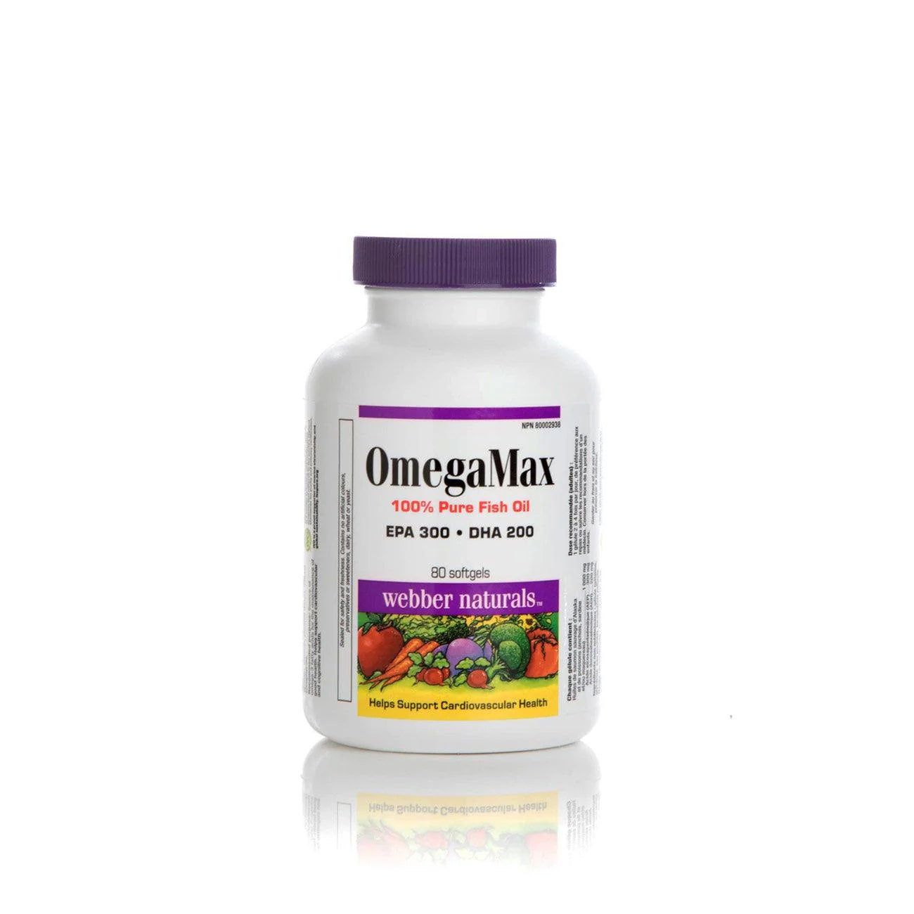 Webber Naturals OmegaMax 100% Pure Fish Oil 80 Softgels – EPA 300 + DHA 200-1