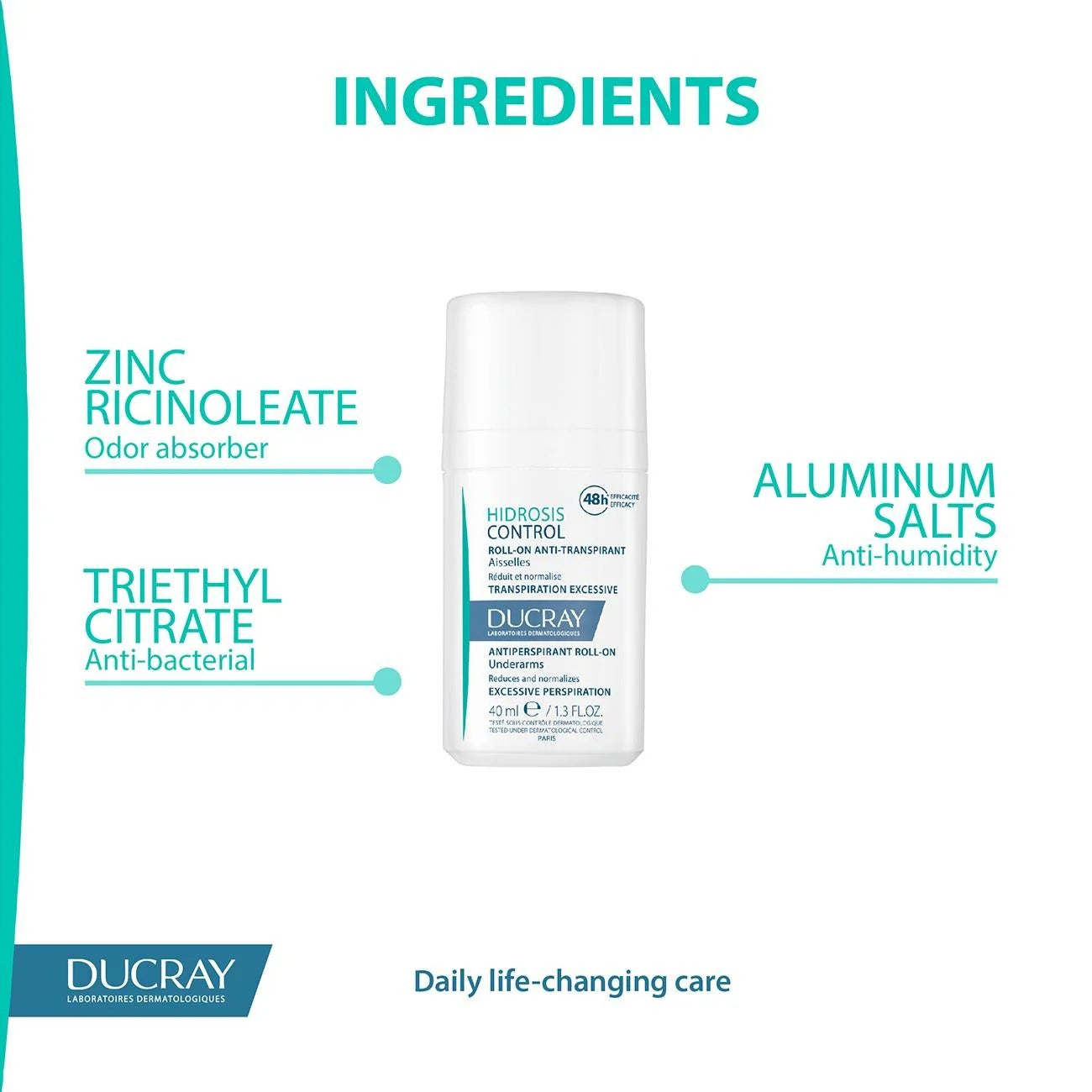 Ducray Hidrosis Control Antiperspirant Roll-On for Excessive Sweating & Odor-2