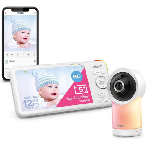 VTech 5" HD Video Baby Monitor with Smartphone App Pan-Tilt Zoom Night Light and 12-Hour Battery-1