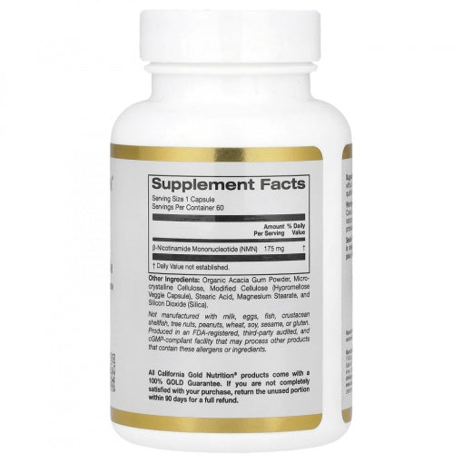 California Gold Nutrition NMN 175mg 60 Veggie Capsules | Cellular Energy Support Supplement