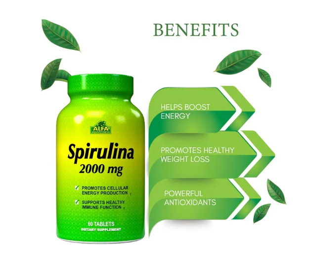 Alfa Spirulina 2000 mg with Vitamin B6 – 100 Tablets for Energy, Immunity & Wellness-2