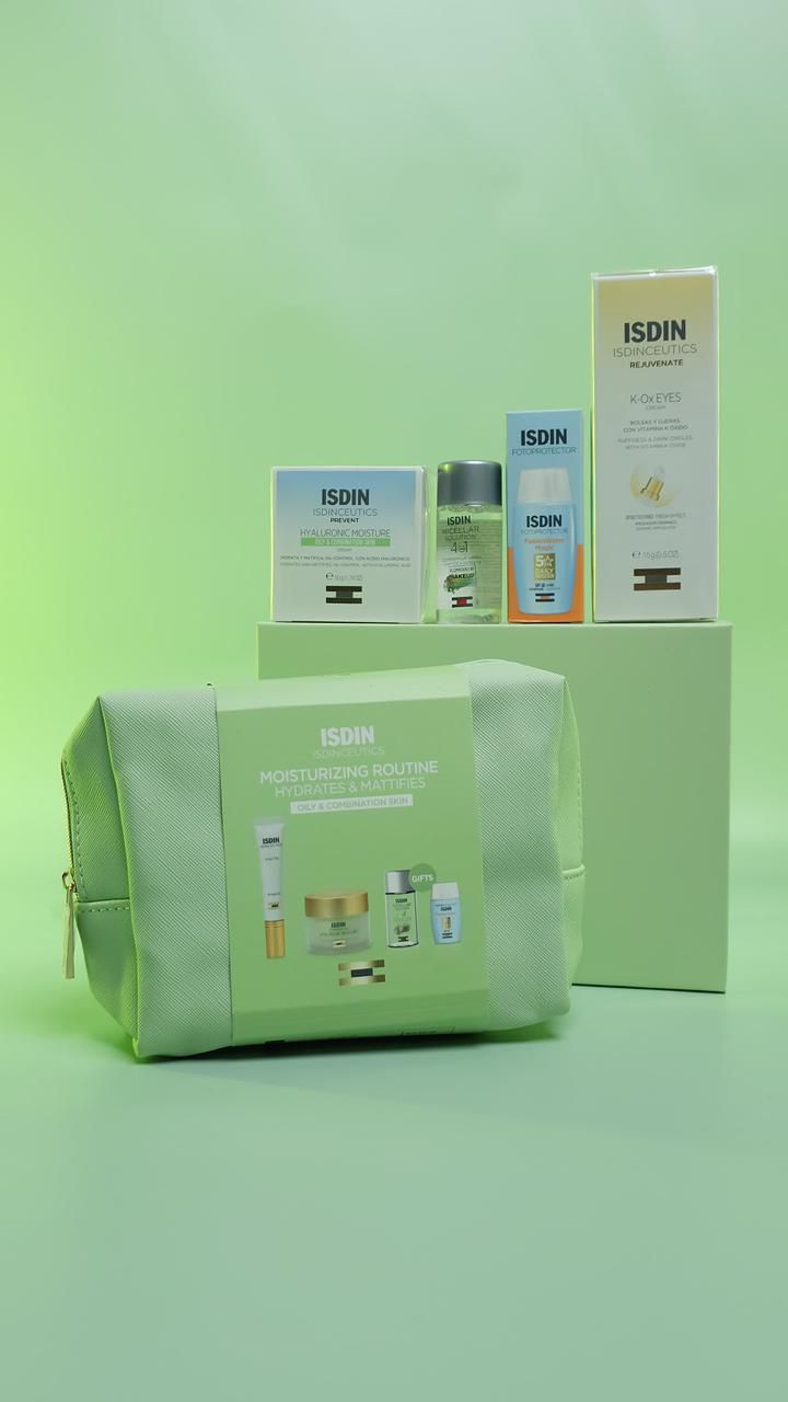 ISDIN Green Routine Set Hyaluronic Moisture Oily and Combination + K-Ox Eyes + FREE Minis And Pouch-2