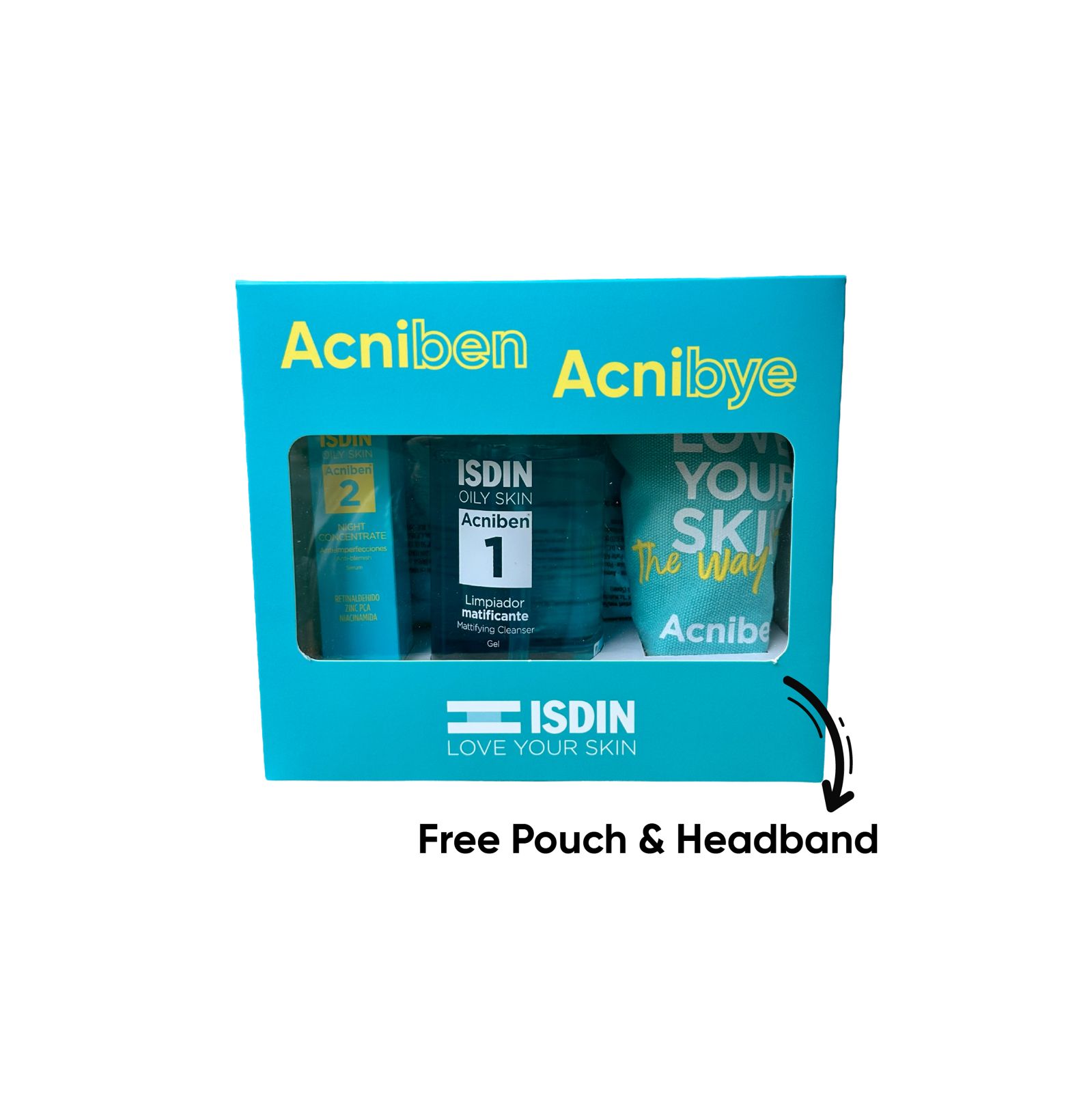 ISDIN Acniben mattifying cleanser 400 ml + ISDIN Acniben Night Concentrate anti-blemish get Free Pouch and Headband-1