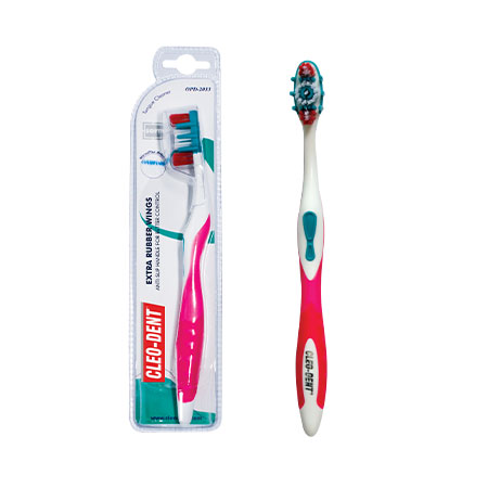 Cleo-Dent Extra Rubber Wings Toothbrush Maxi Clean Hard – Deep Cleaning with Grip Enhancers-2