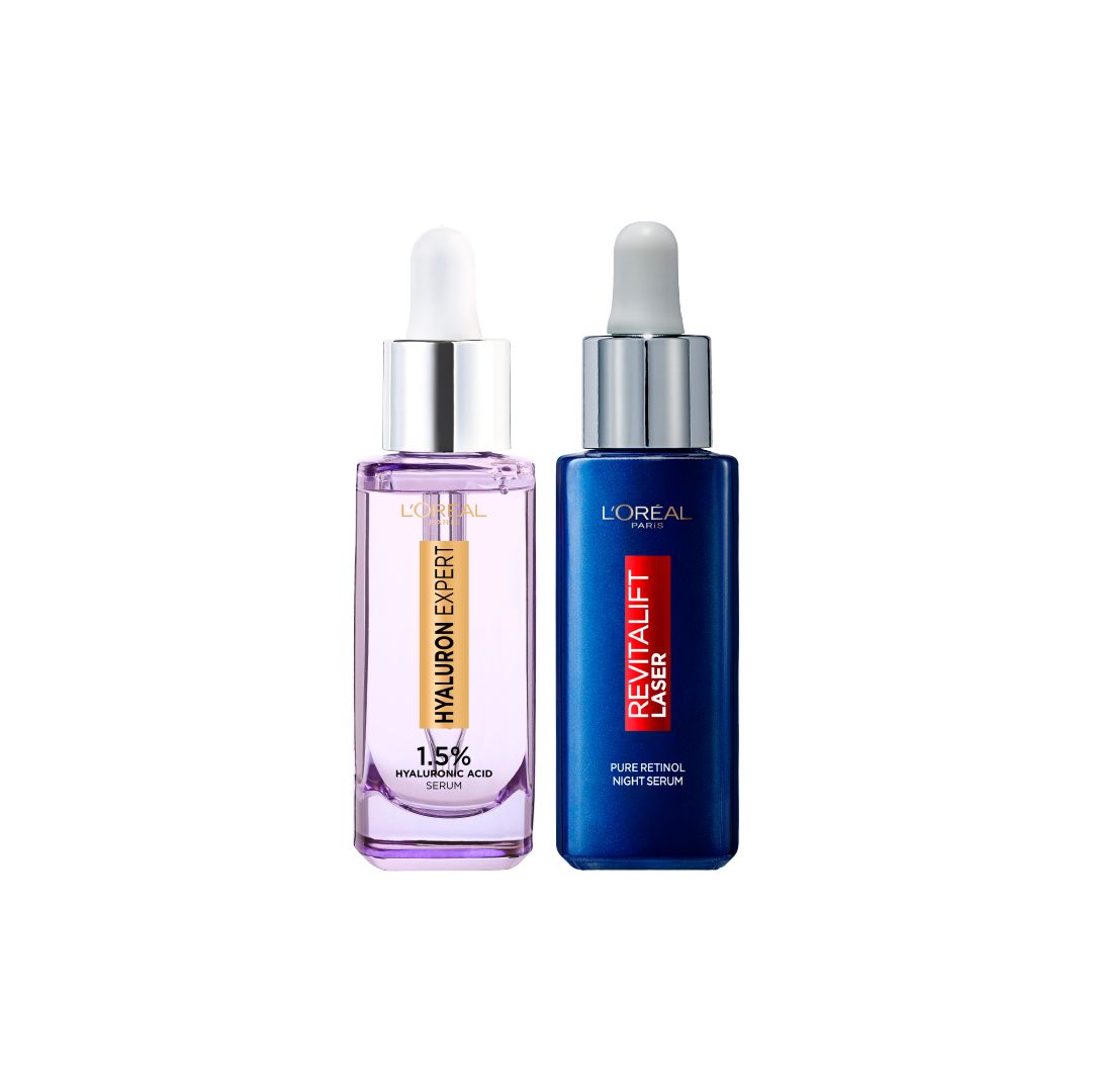 L’Oreal Paris Hyaluron Expert 1.5% Hyaluronic Acid Serum and Revitalift Laser Pure Retinol Night Serum Anti Wrinkle Duo 25% Off-1