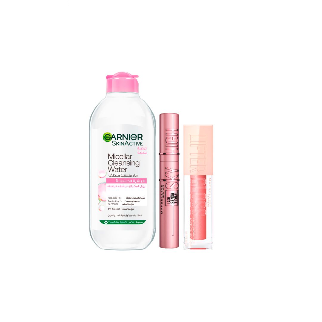 Garnier Micellar Cleansing Water Sensitive Skin x Maybelline Sky High Mascara and Lifter Gloss 25% Off-1