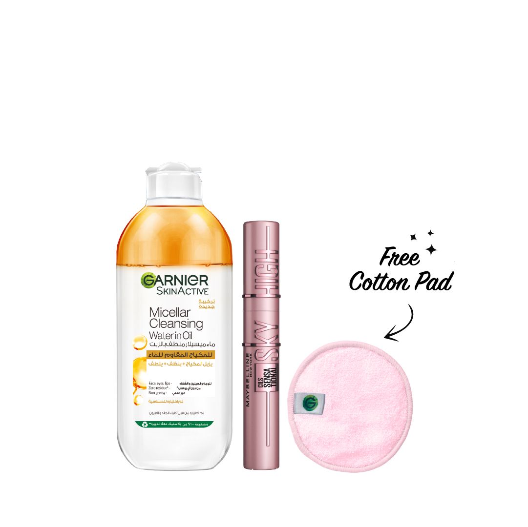 Garnier Micellar Water in Oil + Maybelline Sky High Mascara Bundle – Free Cotton Pad 15% Off-1