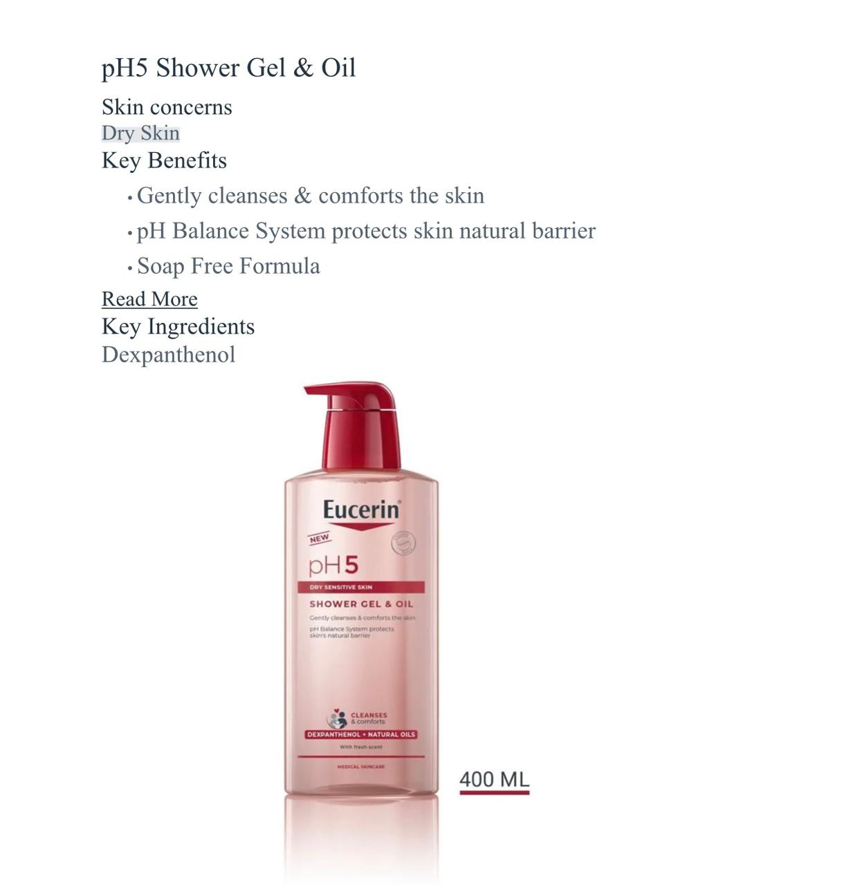 Eucerin pH5 Shower Gel & Oil 400ml – Gentle Cleansing for Dry Sensitive Skin-2