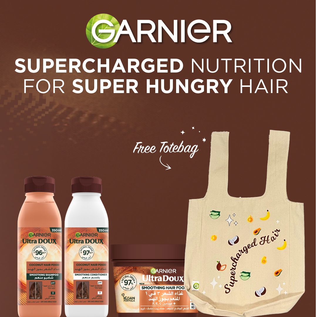 Garnier Ultra Doux Coconut Hair Food Smoothing Shampoo, Conditioner, and Mask Set with Free tote bag.-2