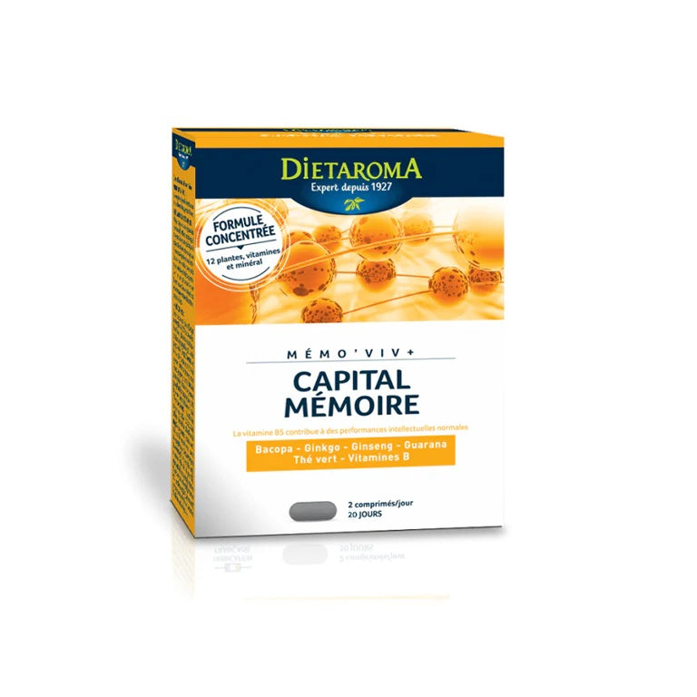 Dietaroma Mémo’Viv+ 30 Tablets – Memory & Concentration Booster with Ginkgo, Ginseng, and Bacopa-1