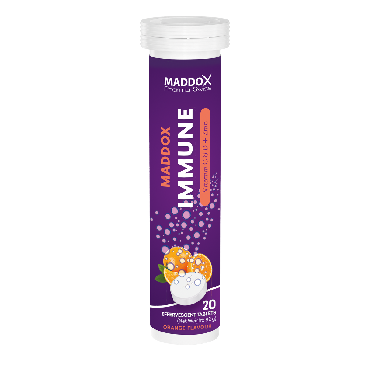 Maddox Immune Effervescent Tablets Vitamin C D & Zinc Orange Flavor 20 Tablets-1