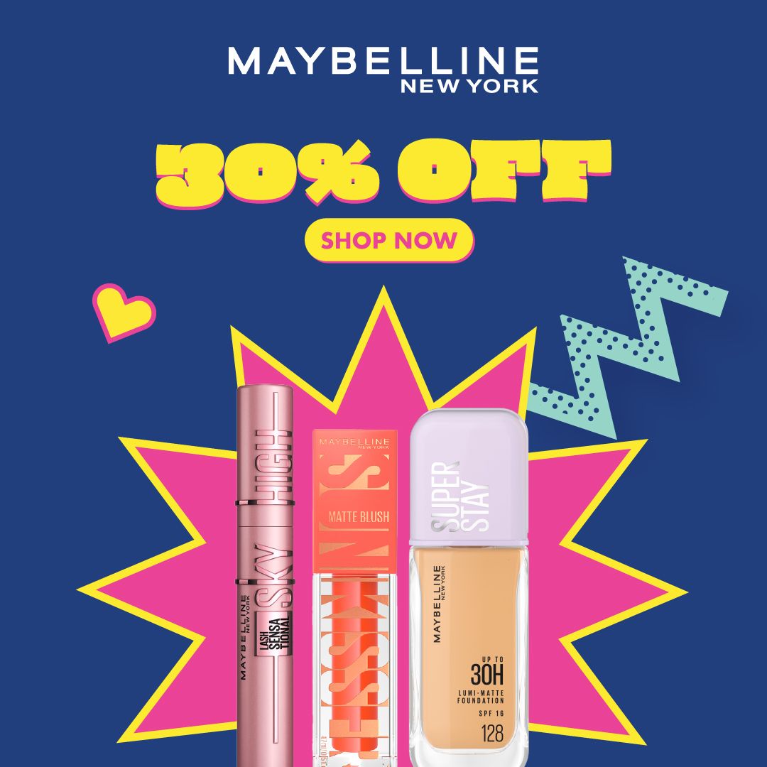 Maybelline 30% Off Makeup Set Lash Sensational Sky High Mascara Sunkisser Matte Blush & Super Stay Lumi Matte Foundation-2