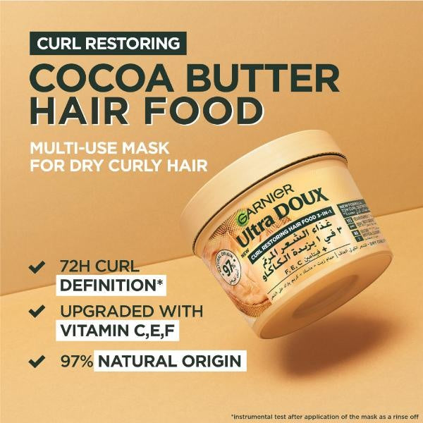 Garnier Ultra Doux Curl Restoring Hair Food 3-in-1 Mask with Cocoa Butter & Jojoba Oil | 97% Natural Ingredients for Dry Curly Hair-3