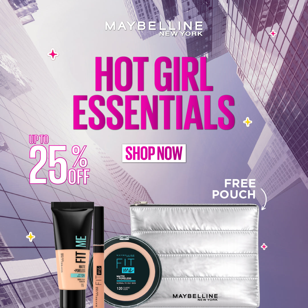Maybelline Fit Me Foundation, Fit Me Compact Powder and Fit Me Concealer, Get 25% OFF and a Free Silver Pouch