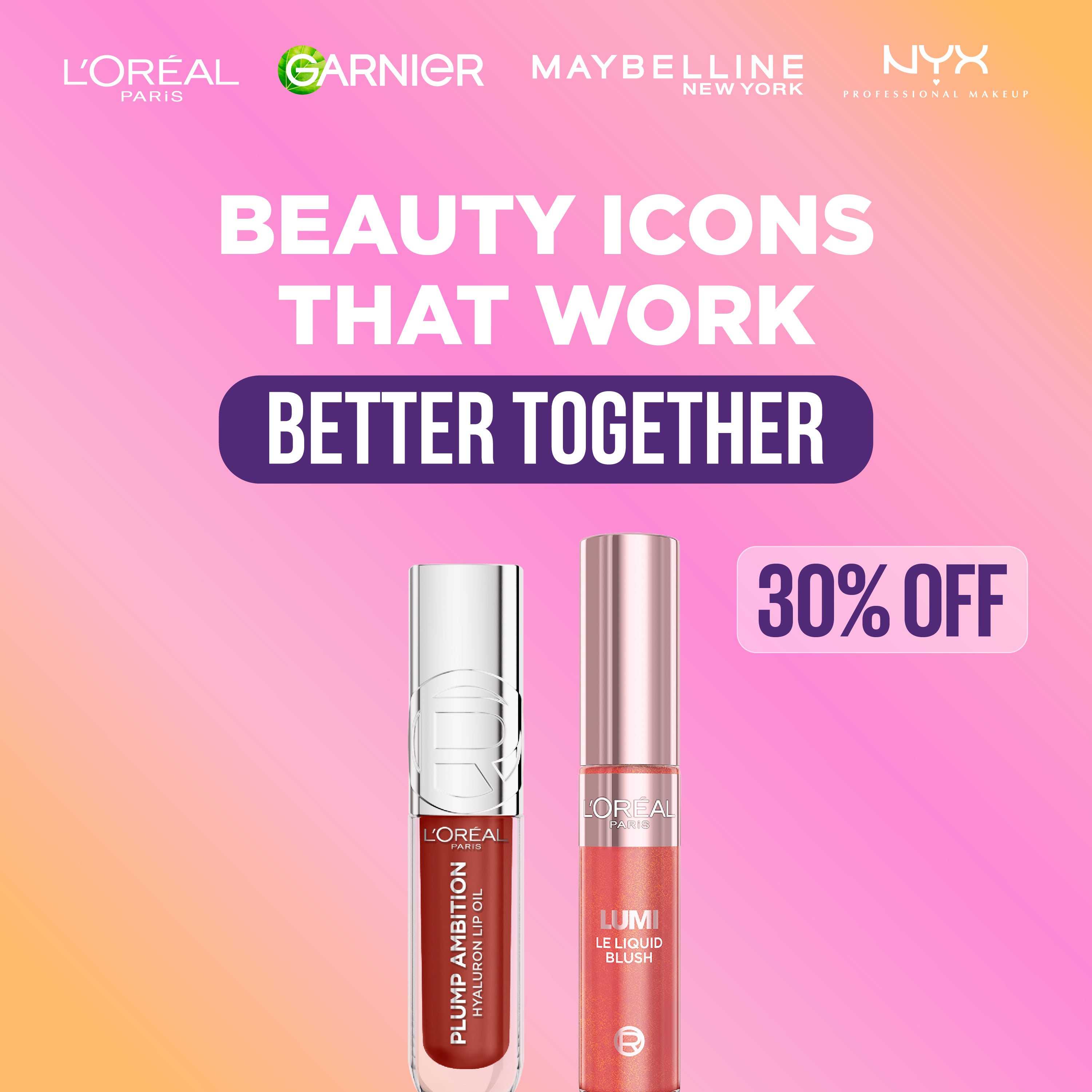 L'Oreal Paris Plump Ambition Hyaluron Lip + Lumi Liquid Blush Get 30% off