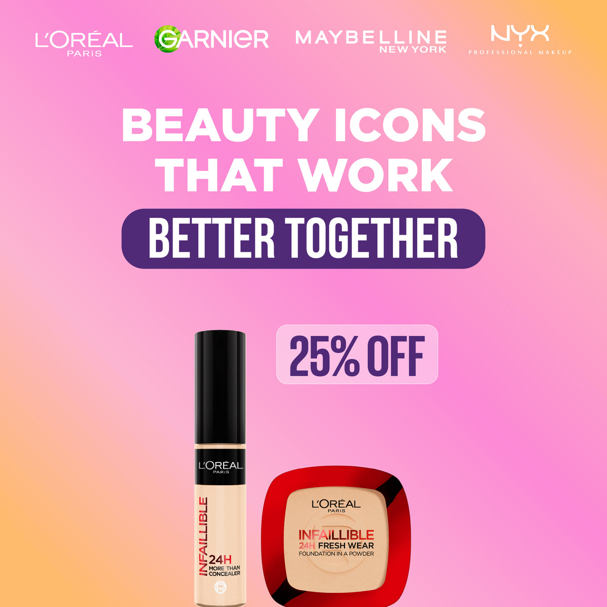 L'Oreal Paris Infallible 24H Fresh Wear Foundation in a Powder + Infallible 24H More Than Concealer Get 25% Off
