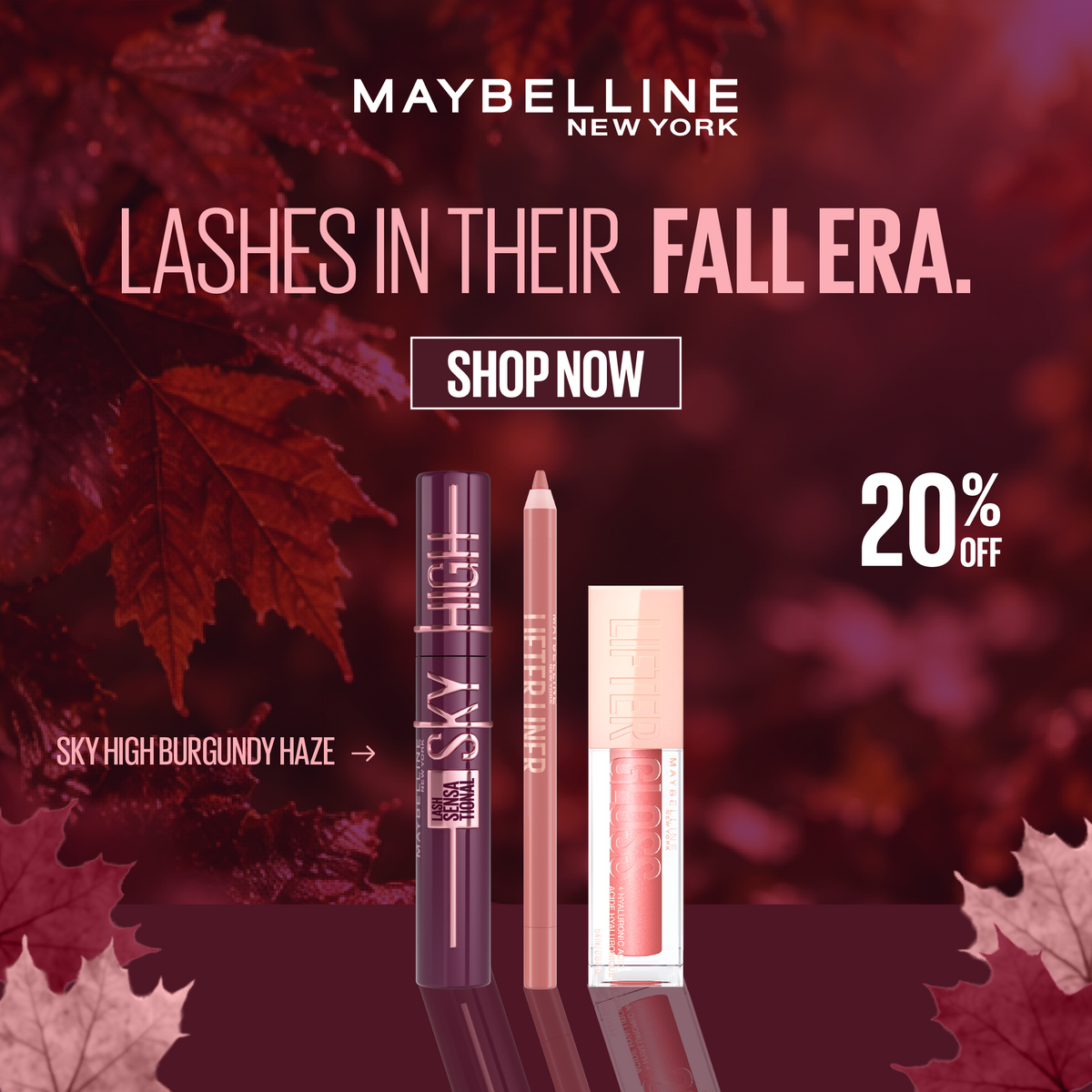 Maybelline Sky High Mascara Burgundy Haze+ Lifter Liner + Lifter Gloss – Get 20% Off