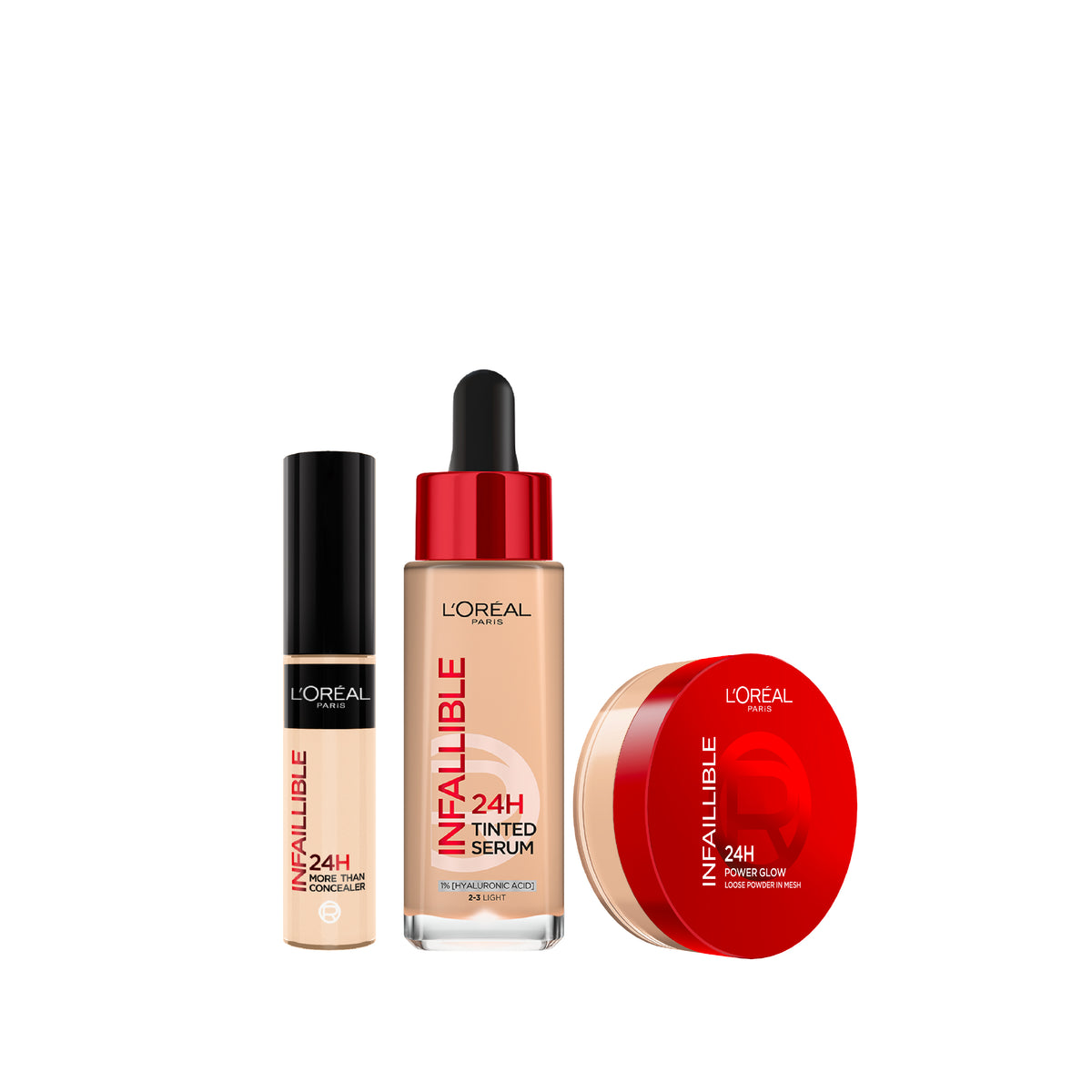 L'Oreal Paris Infallible 24H Tinted Serum + Infallible 24H More Than Concealer + Infallible 24H Power Glow Loose Powder Get 25% Off