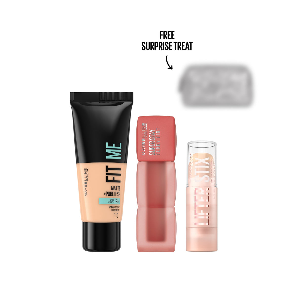 Glam or Trick Base & Lip Makeup Bundle – Maybelline Fit Me Foundation + SuperStay Teddy Tint + Lifter Stix + Free Surprise Treat Get 20% Off