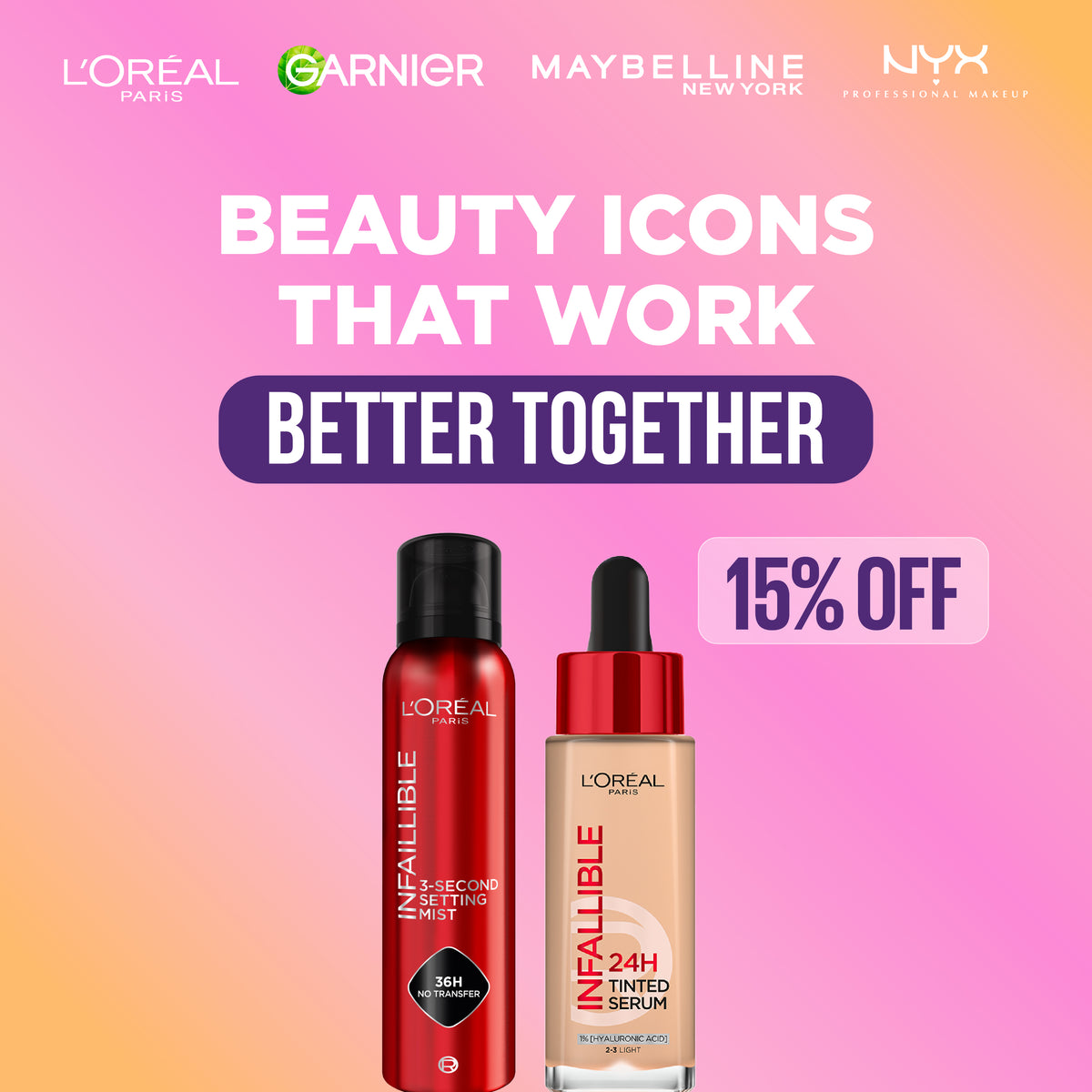 L'Oreal Paris Infallible 24H Tinted Serum + 3 Second Setting Mist Get 15% Off