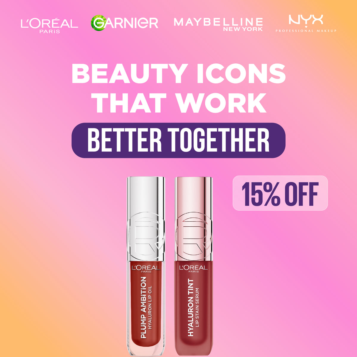 L'Oreal Paris Plump Ambition Hyaluron Lip Oil + Hyaluron Lip Tint Serum Get 15% Off