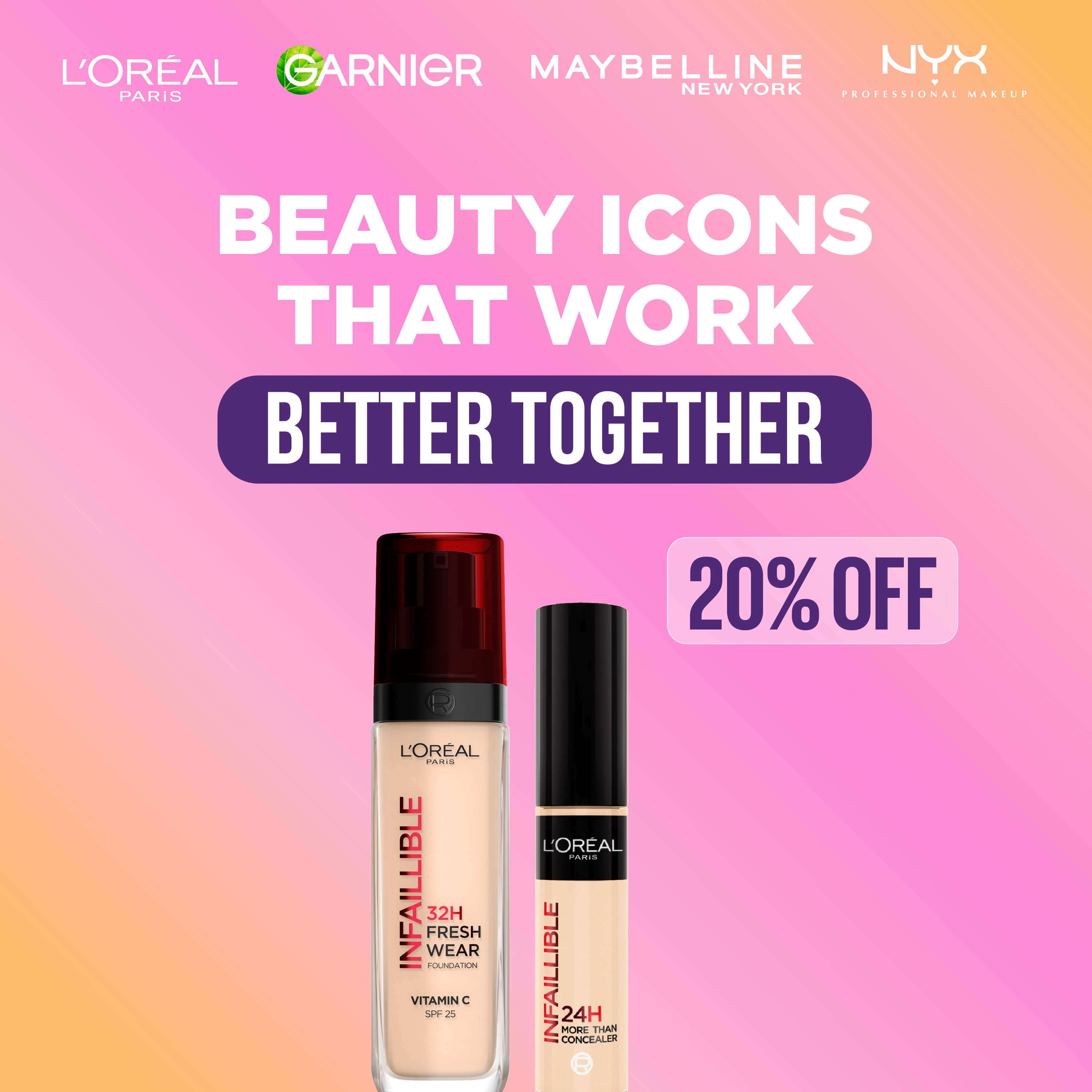 L'Oreal Paris Infallible 32H Fresh Wear Foundation + Infallible More Than Concealer Get 20% Off