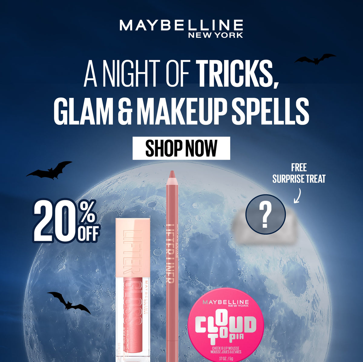 Glam or Trick Lip & Cheek Bundle – Maybelline Lifter Gloss + Lifter Liner + Sunkisser Cheek & Lip Mousse + Free Surprise Treat Get 20% Off
