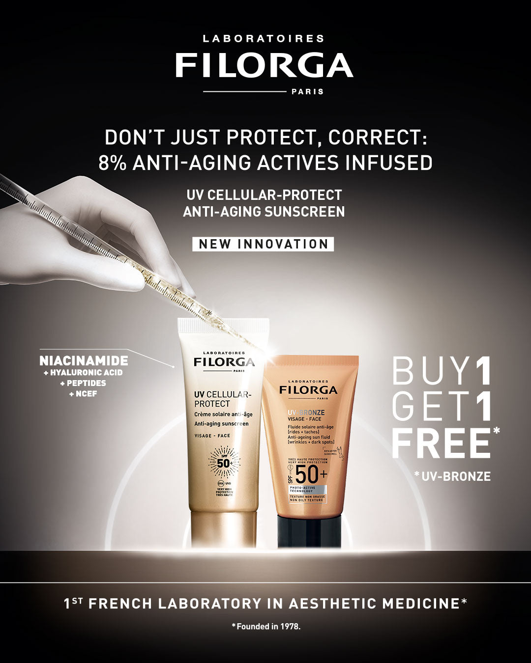 Filorga UV Cell Protect Anti-Aging Sunscreen SPF50+ Face 40ml + Filorga UV-Bronze Face Fluid SPF50+ Free – Anti-Aging & Sun Protection Set
