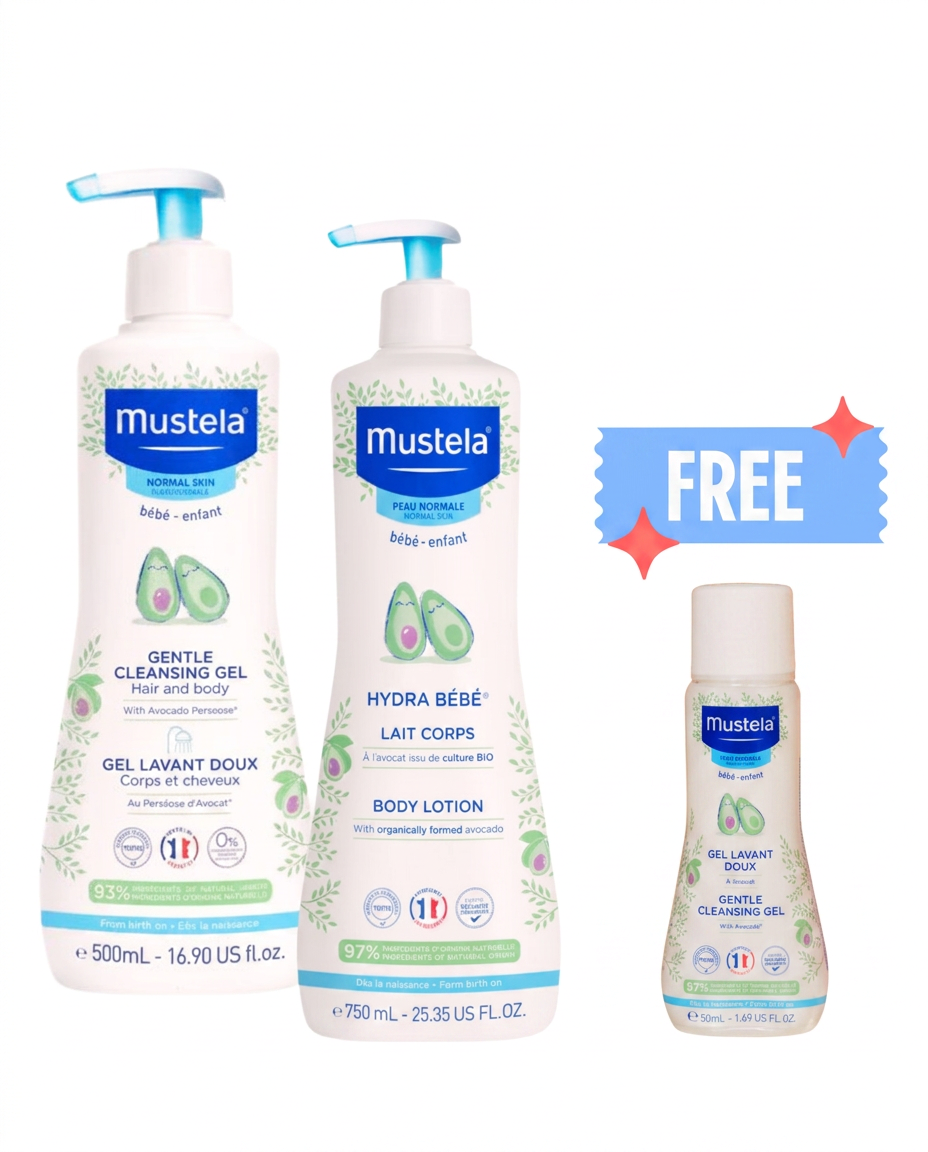Mustela Stelatopia Lipid Replenishing Cream Anti-Itching, Gentle Shampoo, Frees
