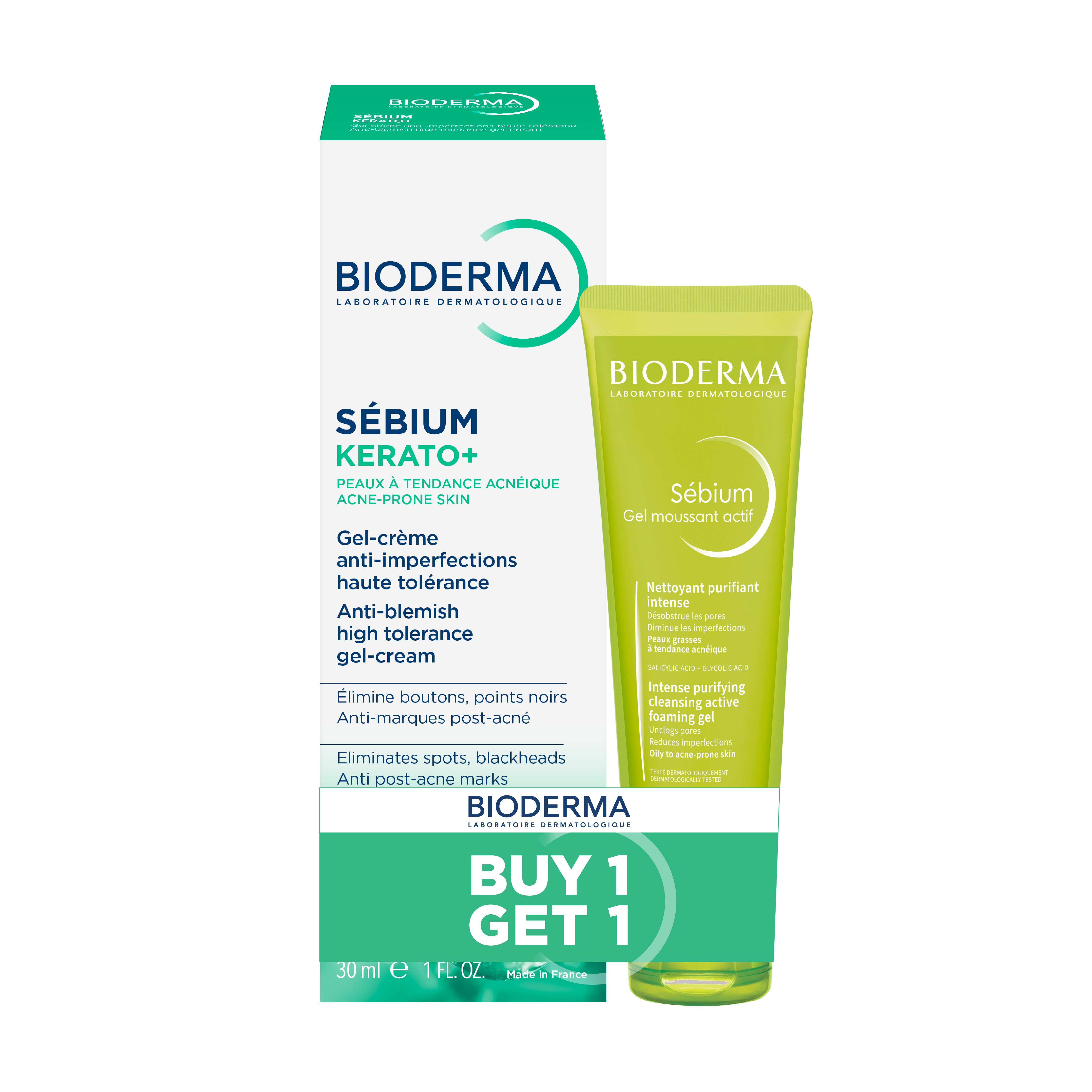 Bioderma Sebium Kerato+ Anti-Blemish High Tolerance Gel-Cream 30ml + Sebium Gel Moussant Actif Purifying Cleansing Gel – Buy 1 Get 1 Set