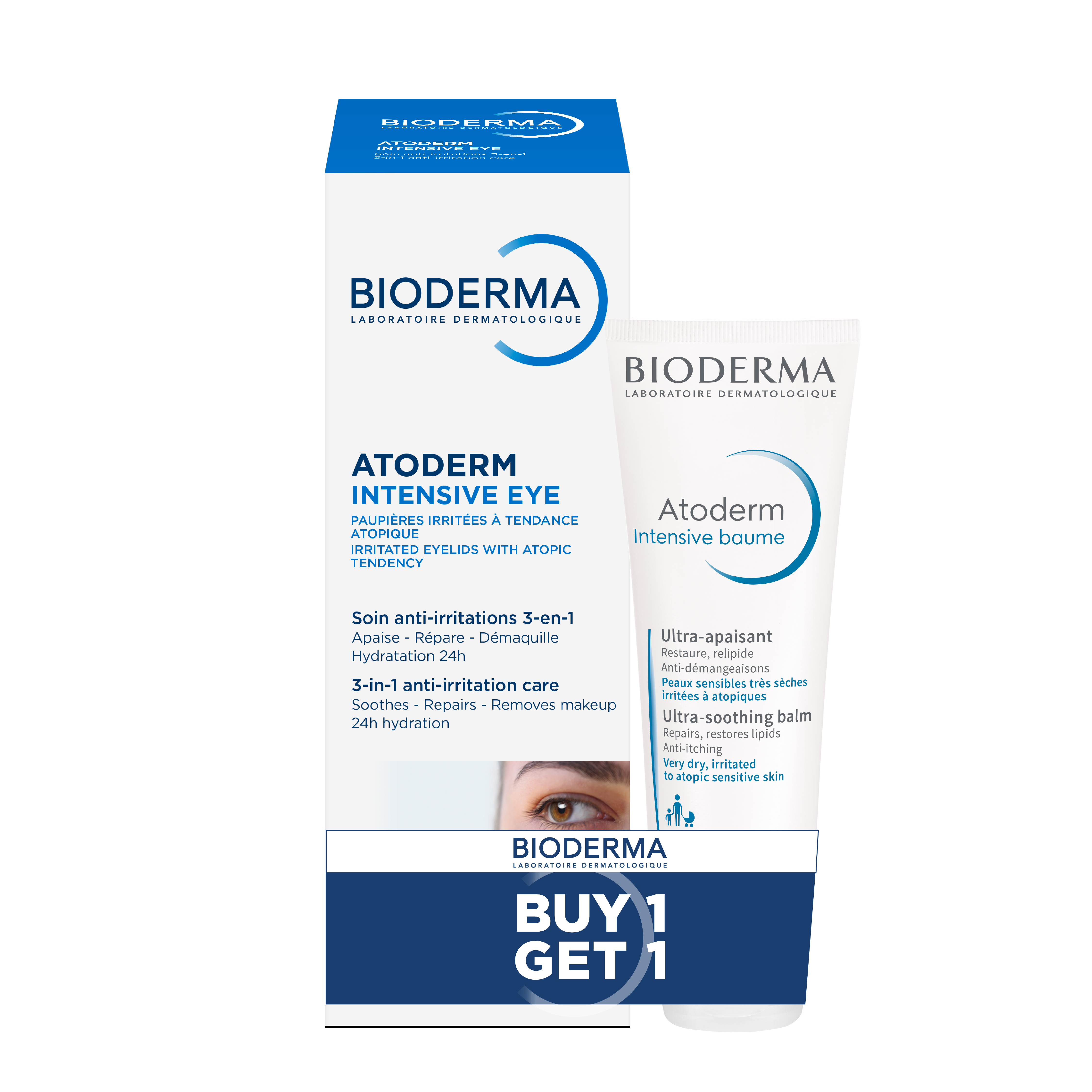 Bioderma Atoderm Intensive Eye 3-in-1 Anti-Irritation Care + Atoderm Intensive Baume Ultra-Soothing Balm – Buy 1 Get 1 Set