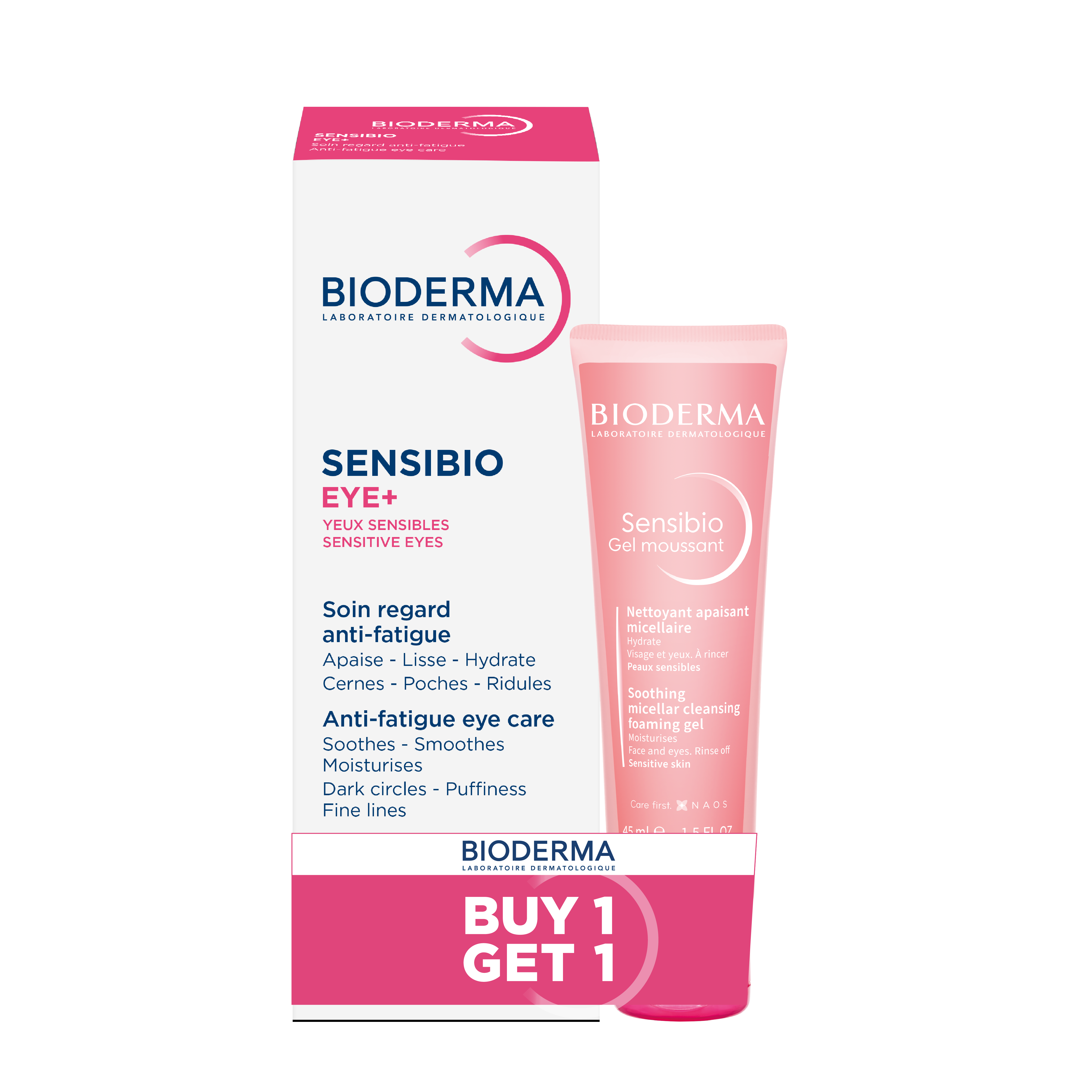 Bioderma Sensibio Eye+ Anti-Fatigue Eye Care + Sensibio Gel Moussant Soothing Micellar Cleansing Gel – Buy 1 Get 1 Set